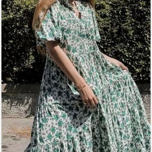 Zara green and white floral maxi dress